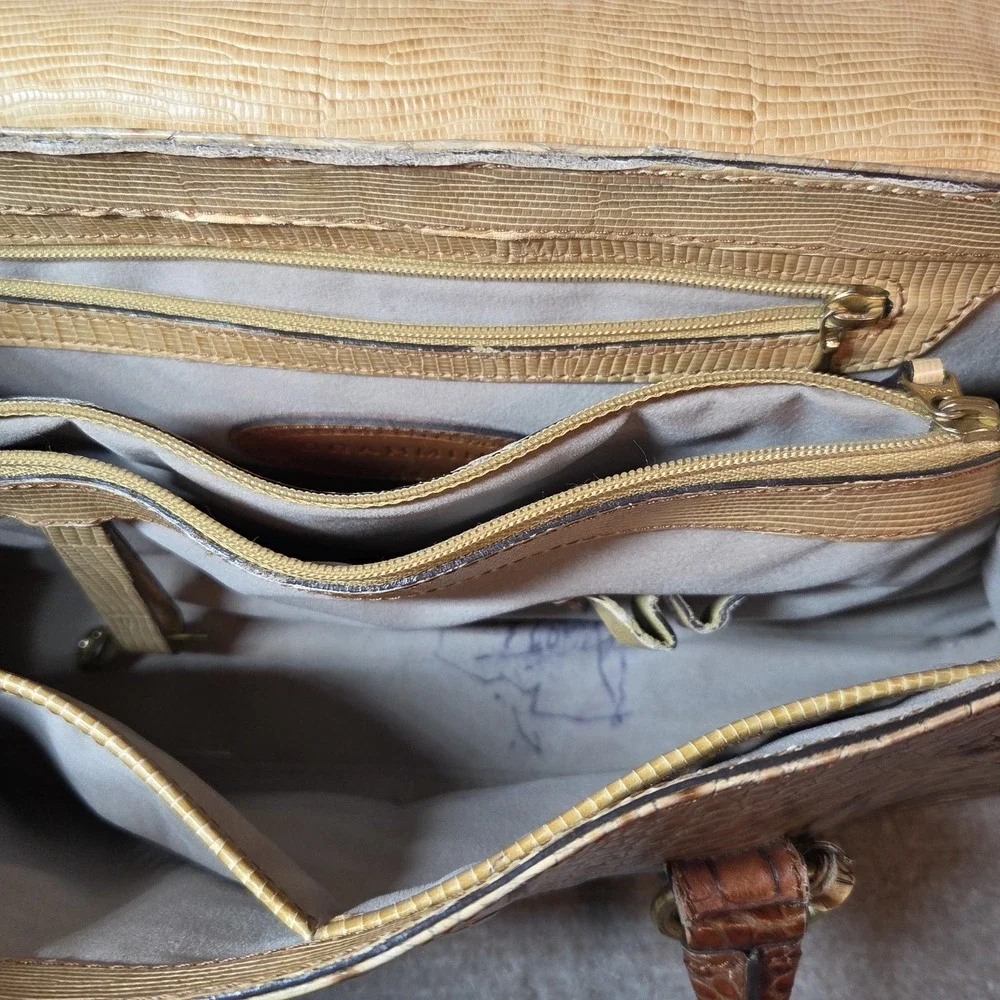 BRAHMIN VINTAGE TRI-COLOR ITALIAN LEATHER HANDBAG Croc embossed classic
